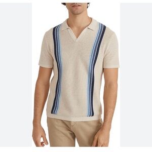 Marine Layer Conrad Sweater Polo Shirt in Oatmeal Blue Stripe, Sz XXL